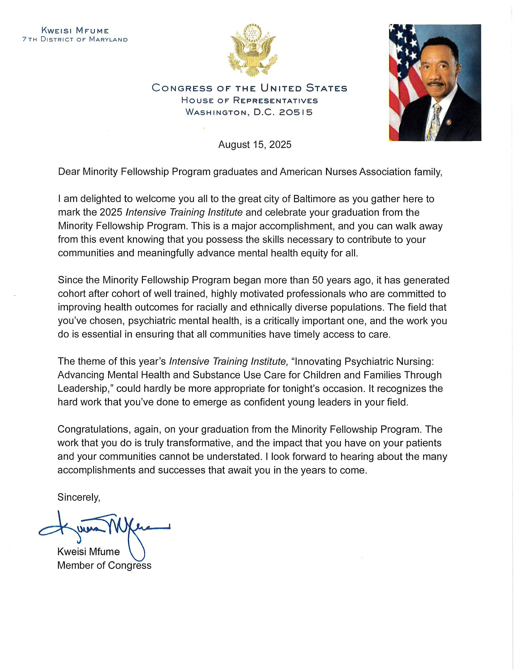 Program Letter Rep Kweisi Mfume